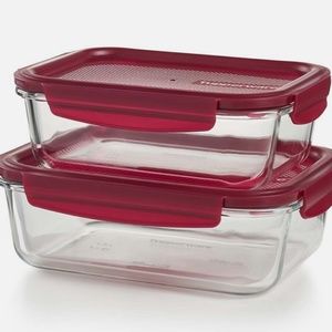 Tupperware Premia Glass Container 1.5L and 1L Set of 2 New.